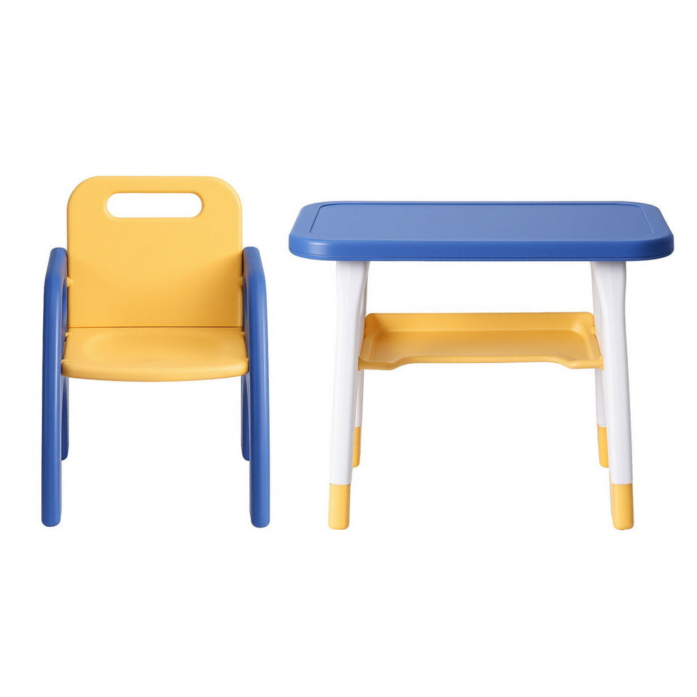 Keezi Kids Table and Chair Set HDPE Toddler Activity Play Set Blue/Yellow-2
