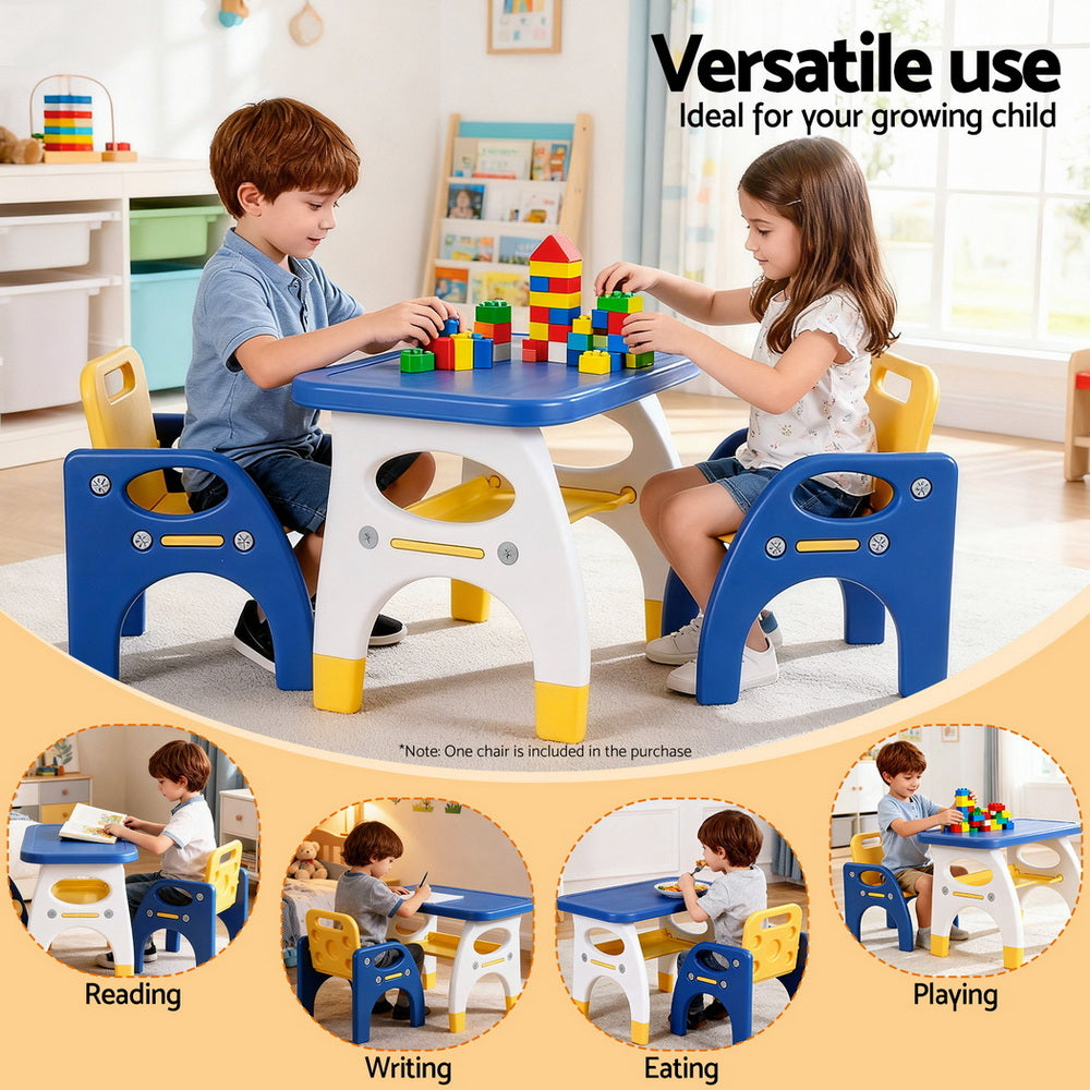 Keezi Kids Table and Chair Set HDPE Toddler Activity Play Set Blue/Yellow-3