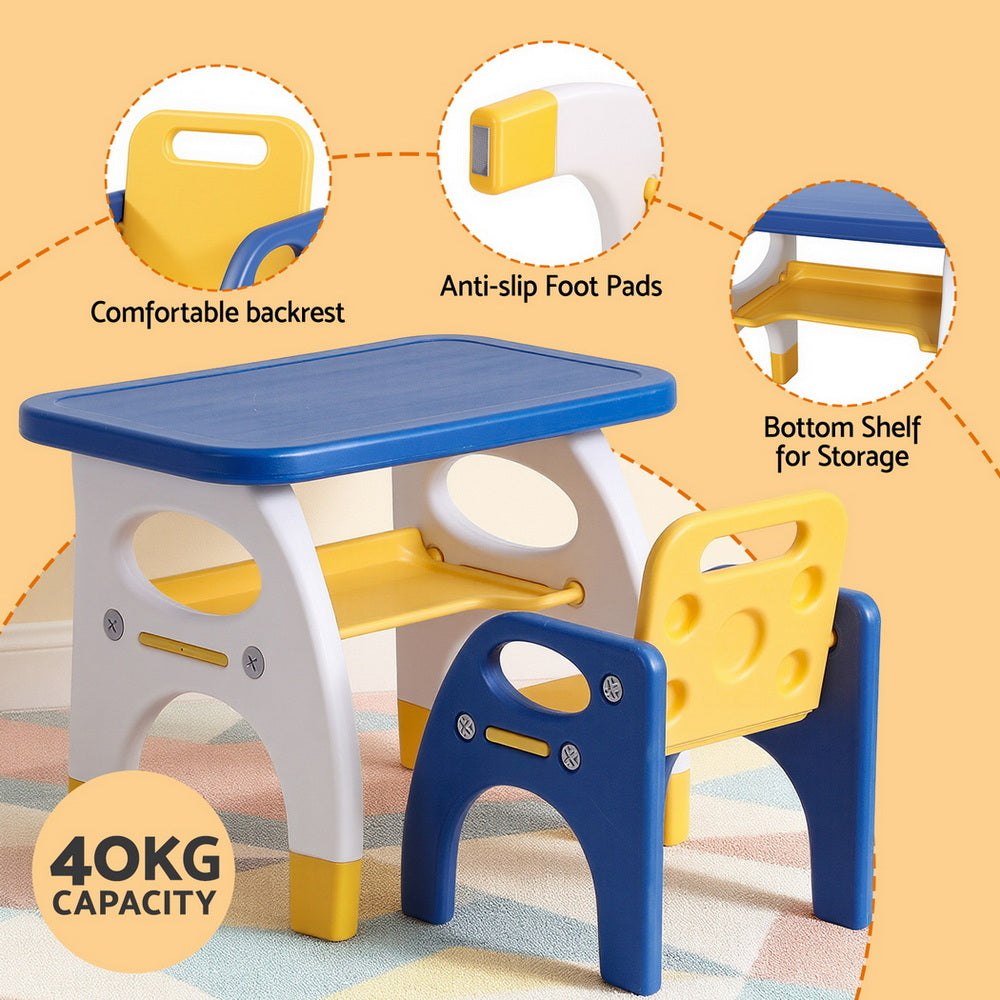 Keezi Kids Table and Chair Set HDPE Toddler Activity Play Set Blue/Yellow-5