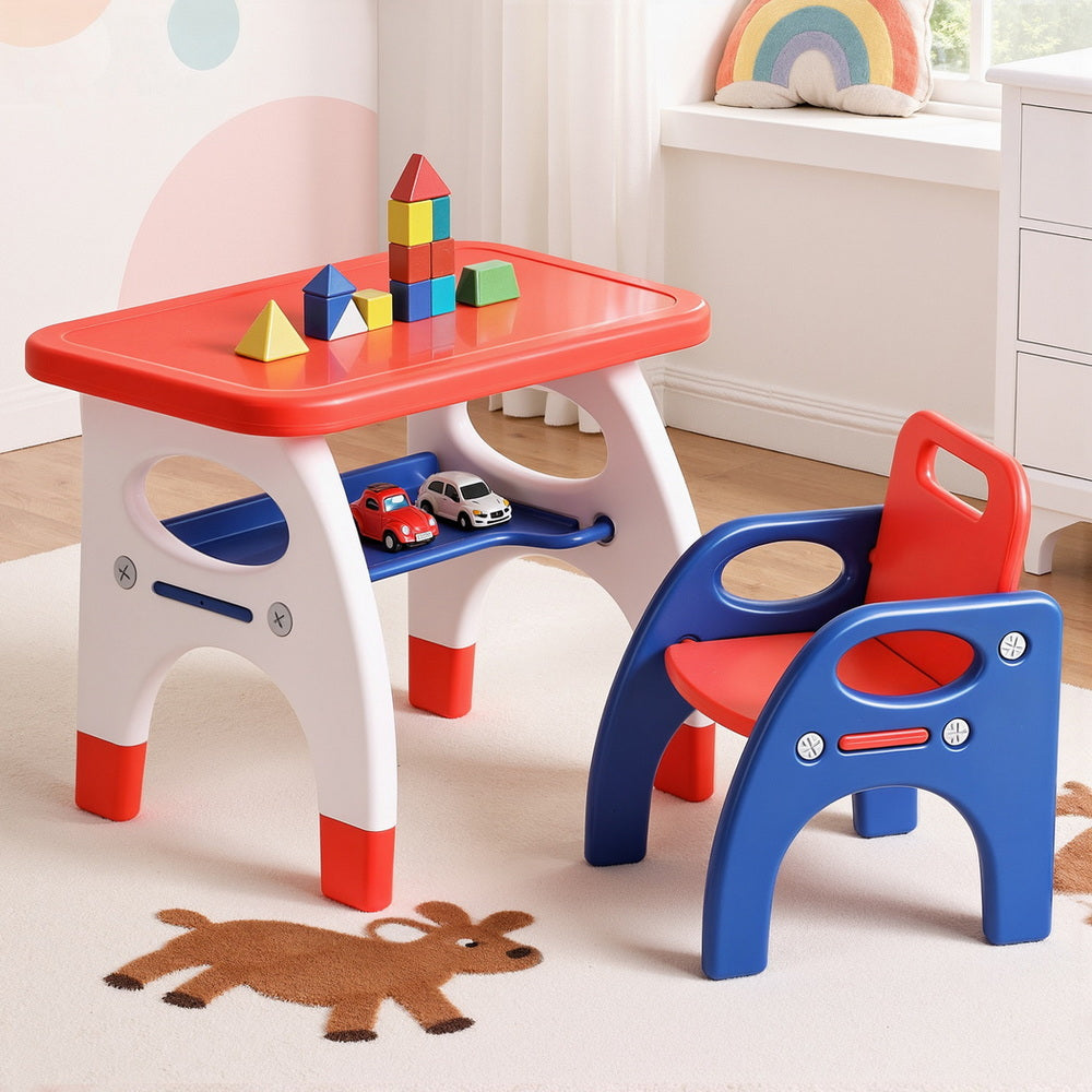 Keezi Kids Table and Chair Set HDPE Toddler Activity Play Set Orange/Yellow-6