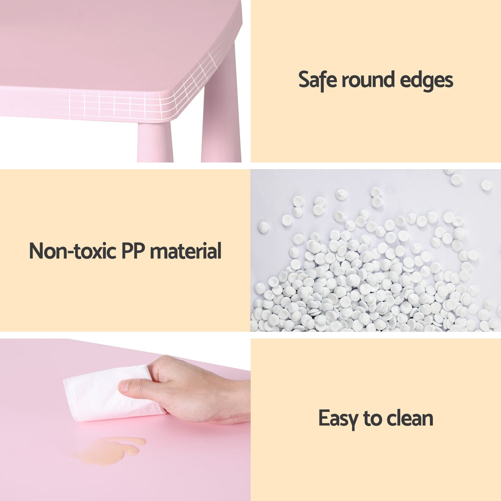 1 Keezi Kids Table and 2 Chairs Set Pink-4