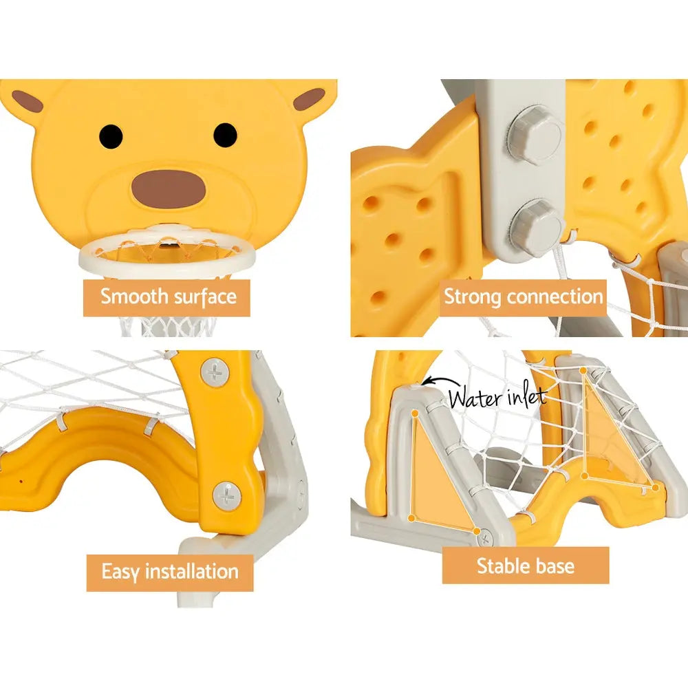 Keezi Kids Basketball Hoop Stand Adjustable 5-in-1 Sports Center Toys Set Yellow-5