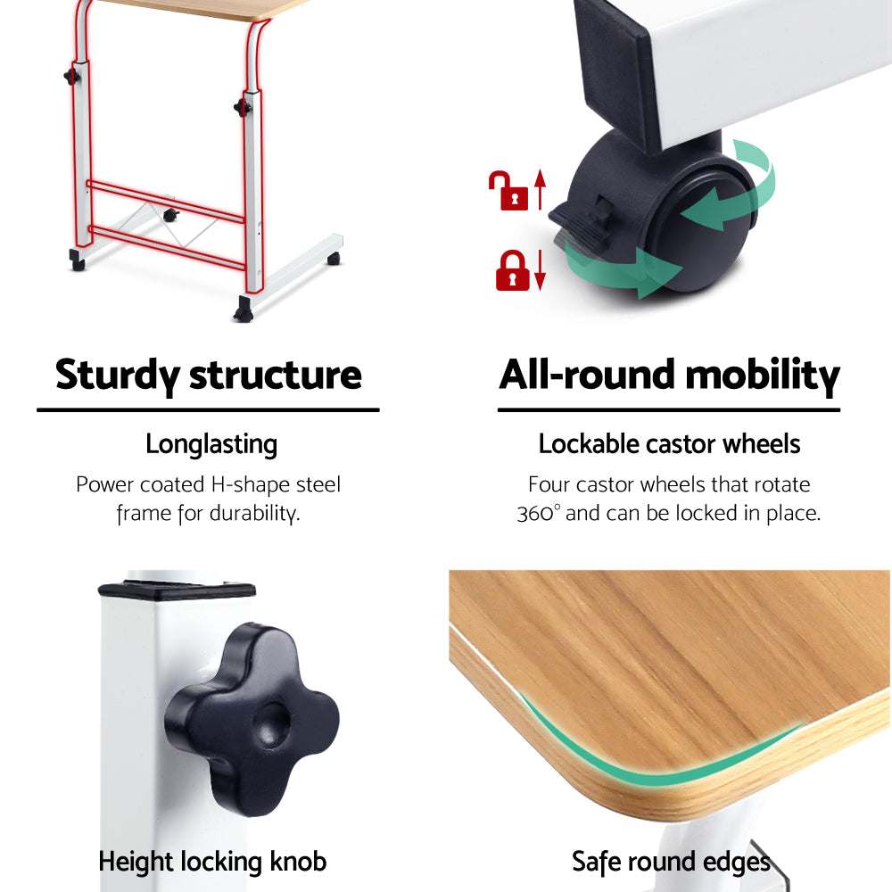 Artiss Laptop Desk Table Adjustable 60CM Light Wood-3