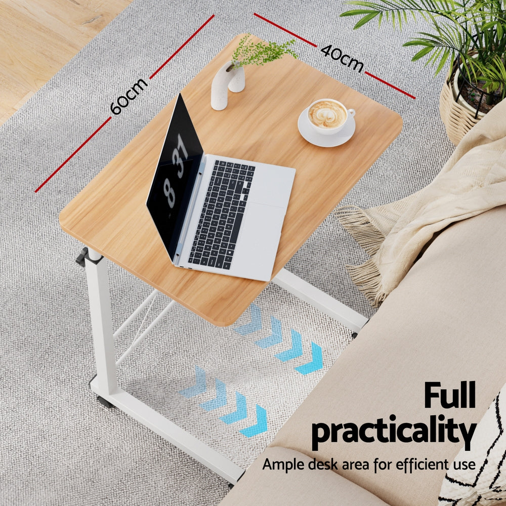 Artiss Laptop Desk Table Adjustable 60CM Light Wood-4