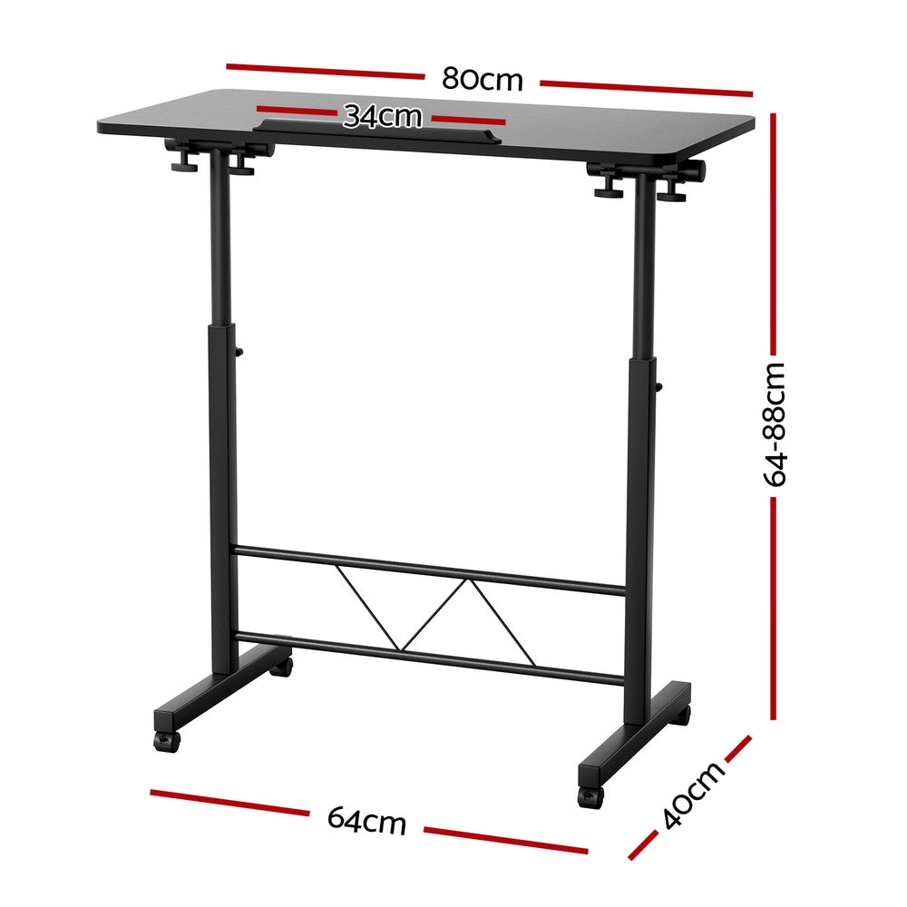 Artiss Laptop Desk Table Height Adjustable Wooden Bed Side Tables 80CM Black-1