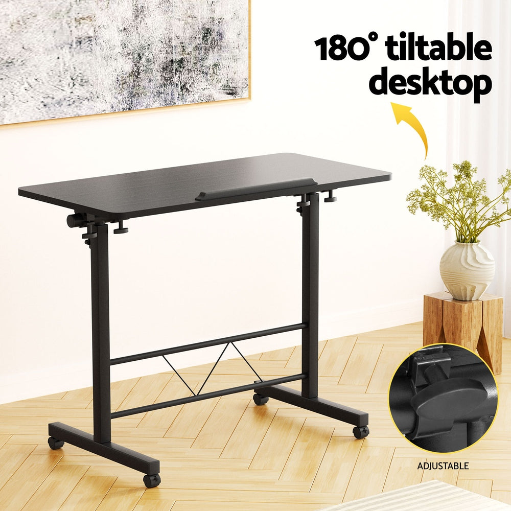 Artiss Laptop Desk Table Height Adjustable Wooden Bed Side Tables 80CM Black-3