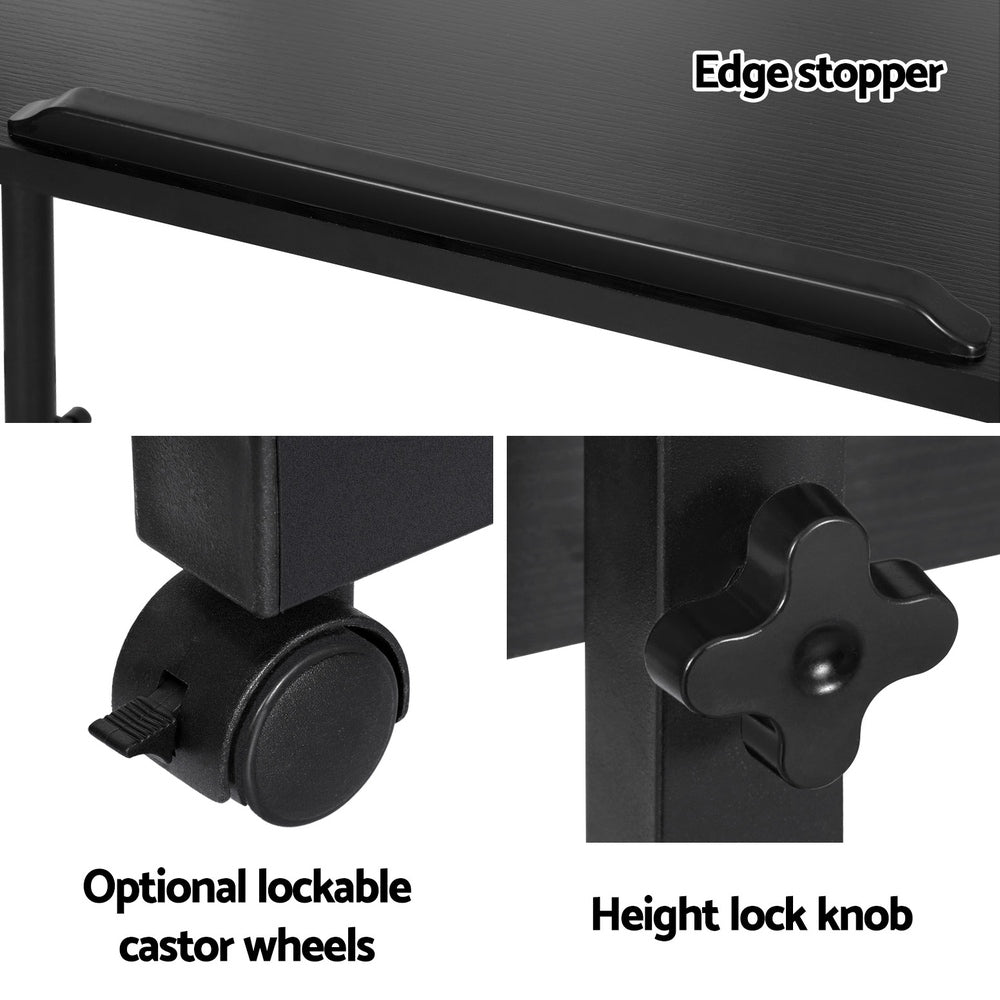 Artiss Laptop Desk Table Height Adjustable Wooden Bed Side Tables 80CM Black-5