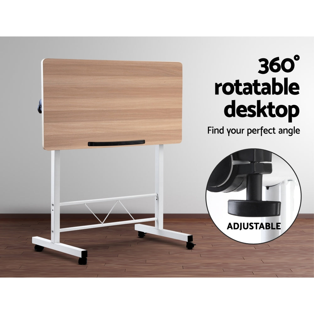 Artiss Laptop Desk Table Adjustable 80CM Light Wood-3