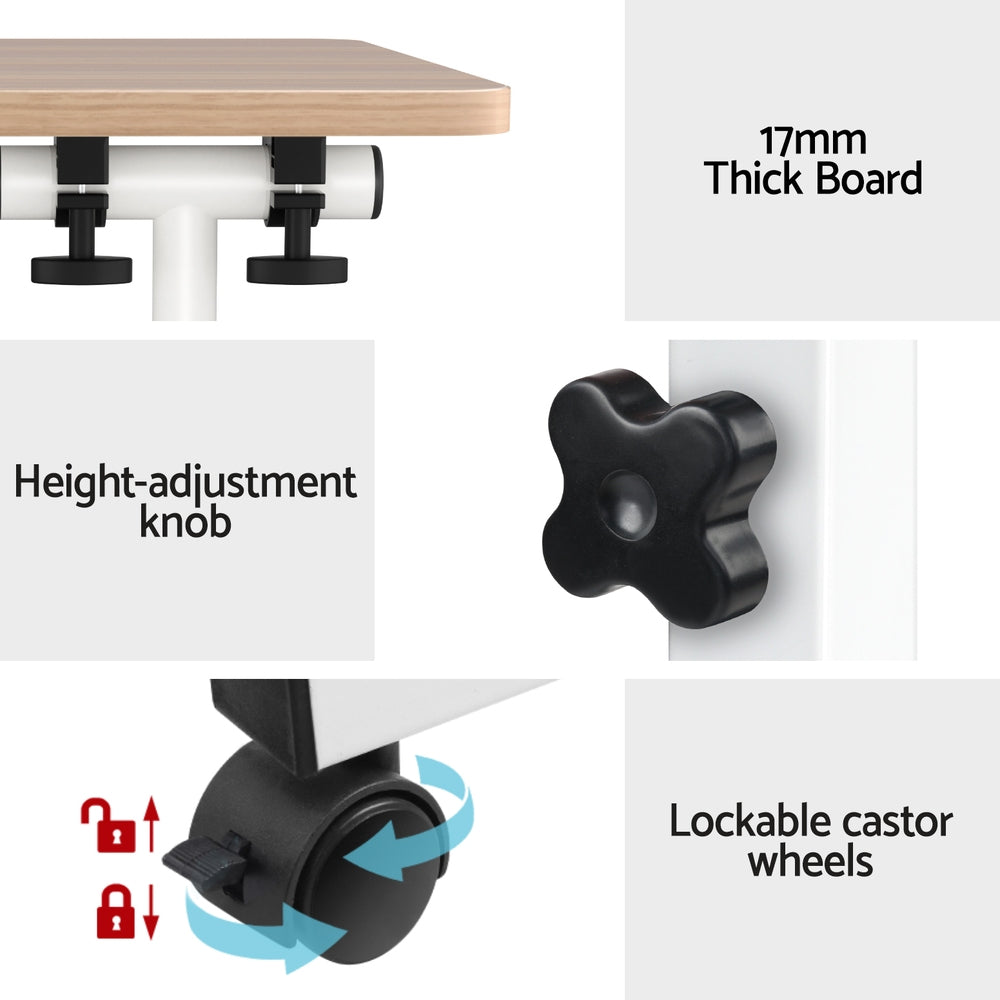 Artiss Laptop Desk Table Adjustable 80CM Light Wood-5