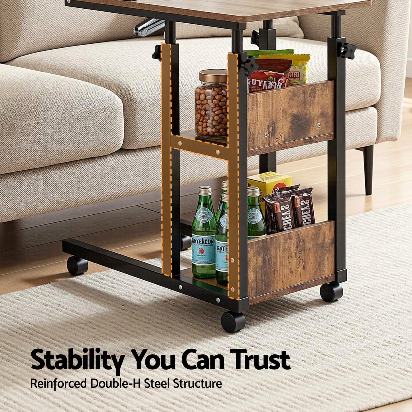 Artiss 3 Tier Adjustable Laptop Desk Tiltable Mobile Side Table Wheels