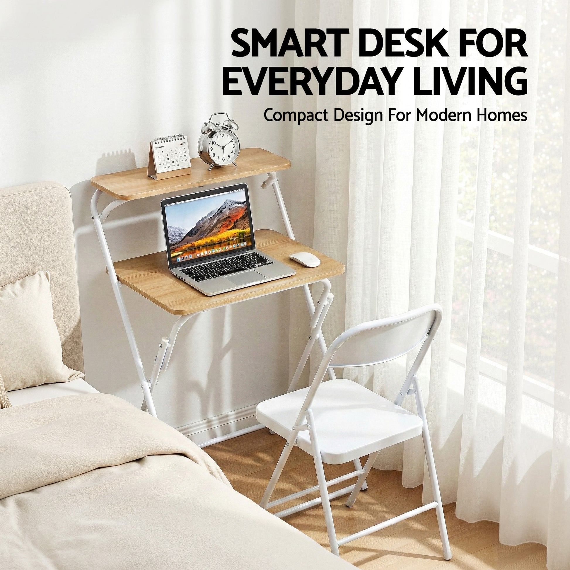 Artiss Laptop Desk Foldable Study Desk Home Office Oak-3