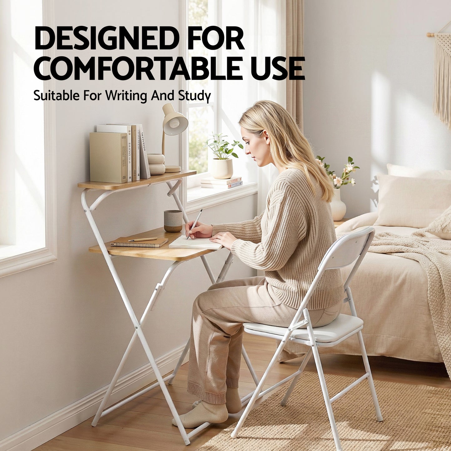 Artiss Laptop Desk Foldable Study Desk Home Office Oak-4