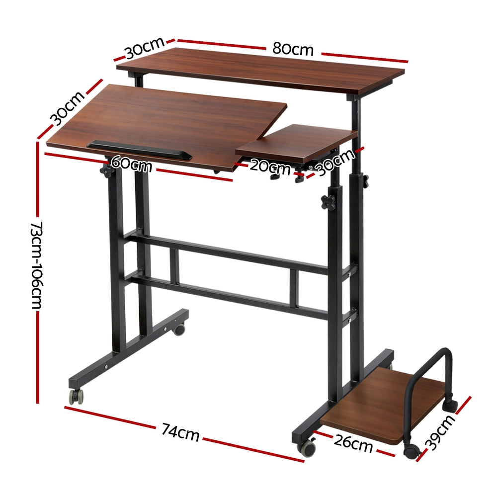 Artiss Laptop Desk Table Adjustable Dark Wood 80CM-1