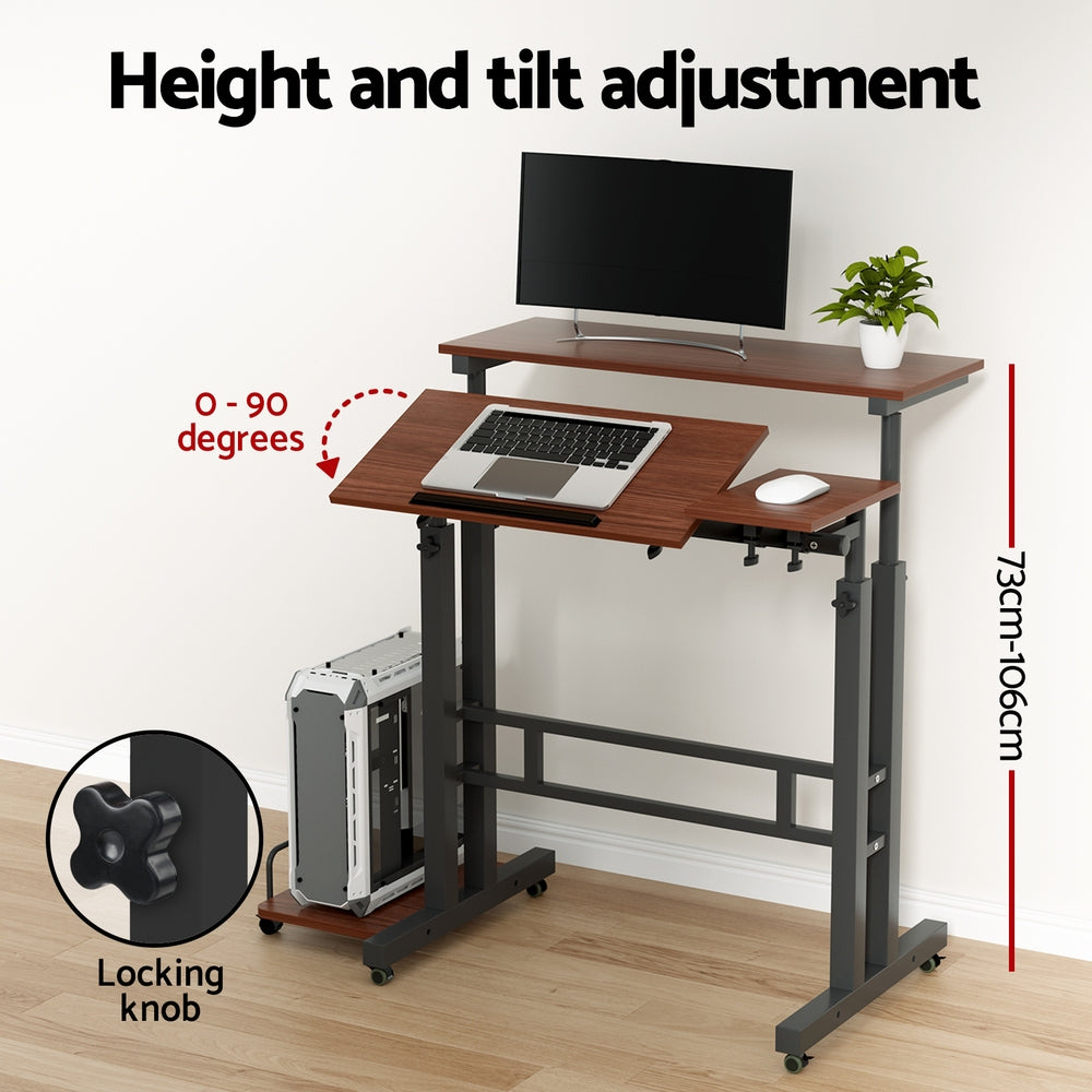 Artiss Laptop Desk Table Adjustable Dark Wood 80CM-3