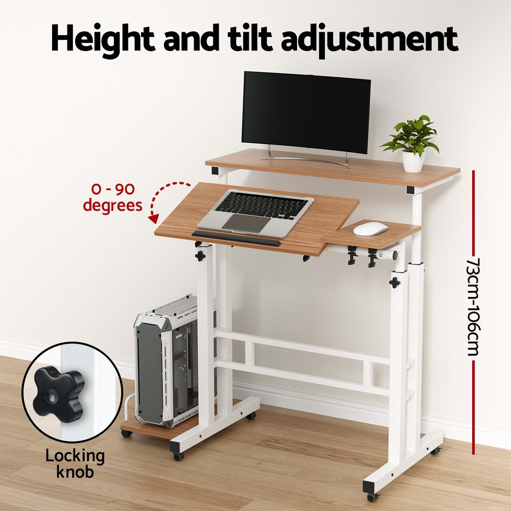 Artiss Laptop Desk Table Adjustable Light Wood 80CM-3