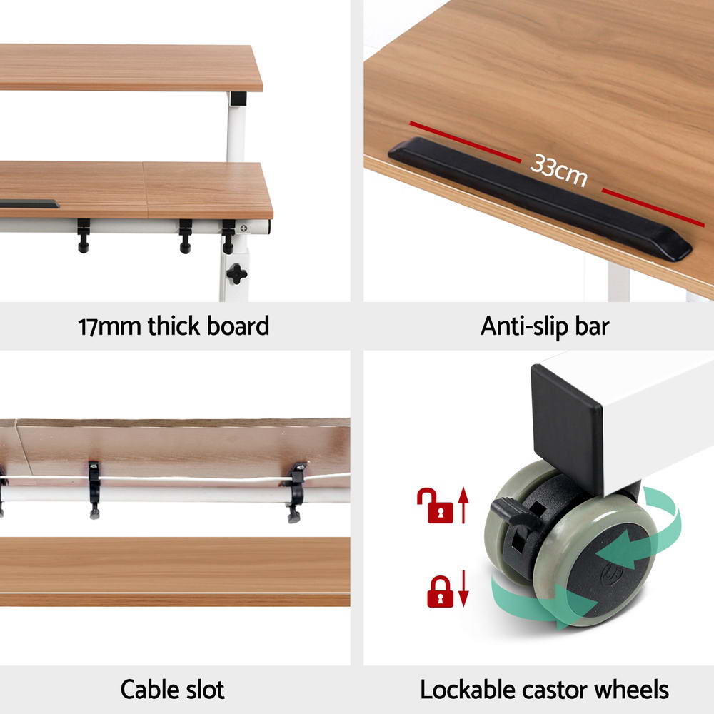 Artiss Laptop Desk Table Adjustable Light Wood 80CM-5