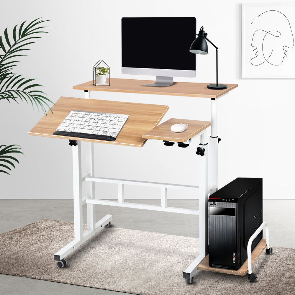 Artiss Laptop Desk Table Adjustable Light Wood 80CM-6