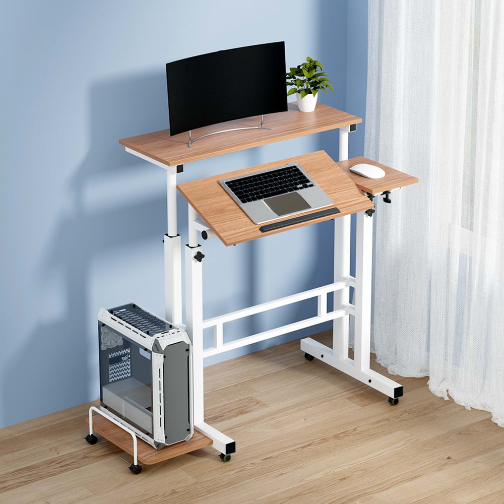 Artiss Laptop Desk Table Adjustable Light Wood 80CM-7