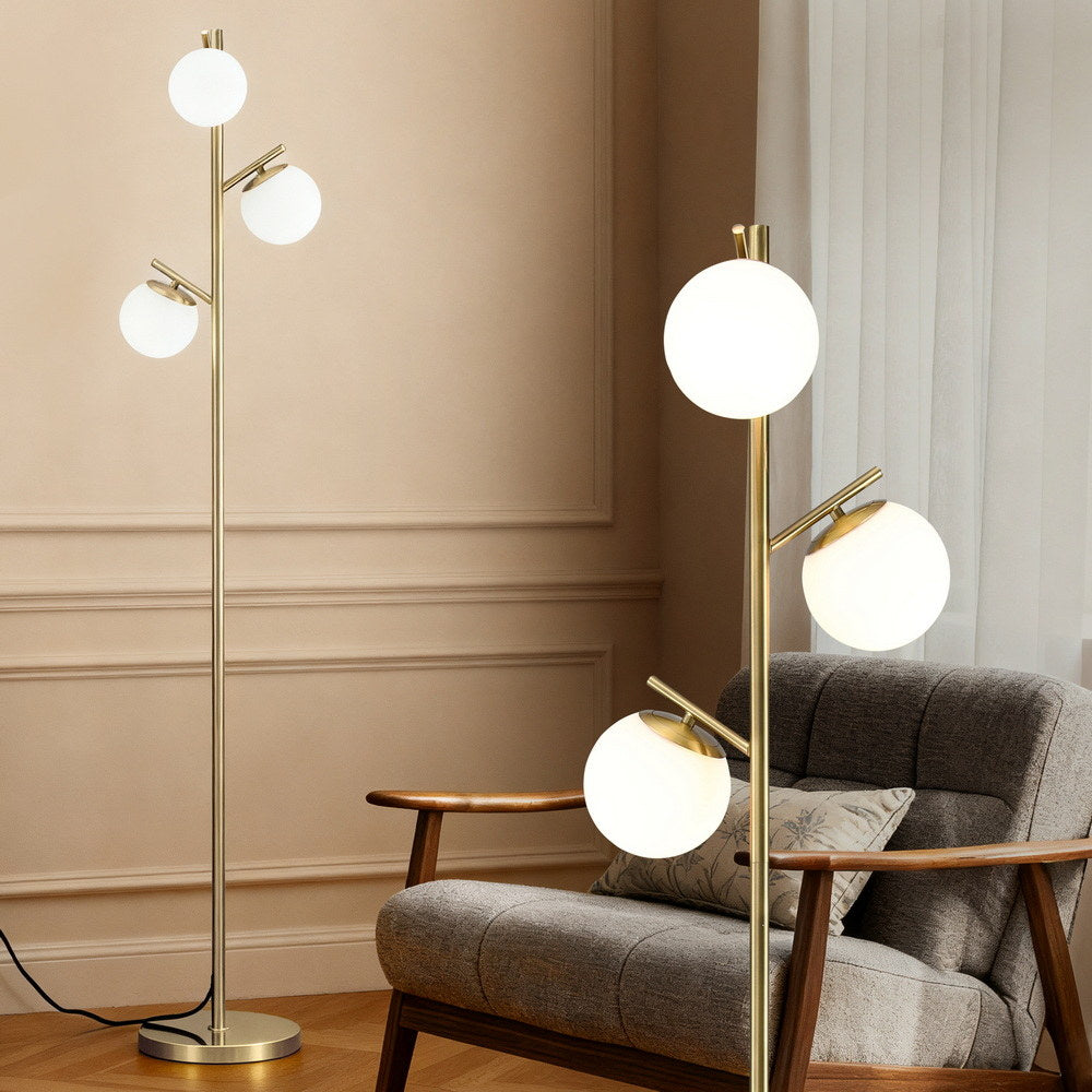 Artiss 3-Light Tree Floor Lamp 165cm Tall Standing Light with Sphere Glass Shades for Modern Homes-0