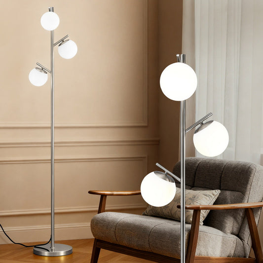 Artiss 3-Light Tree Floor Lamp 165cm Tall Standing Light with Sphere Glass Shades for Modern Homes-0