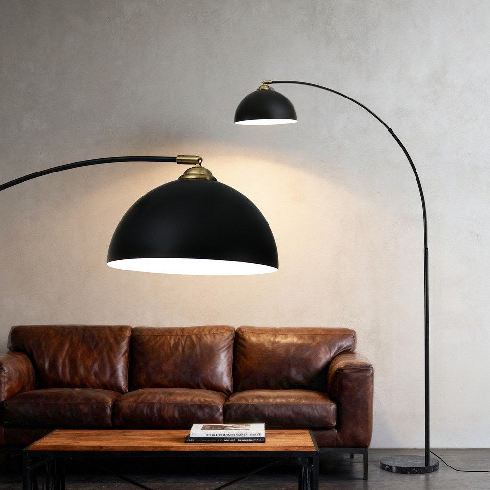 Artiss Modern Arched Floor Lamp Black Standing Heavy-Duty Marble Base for Living Room Bedroom-0