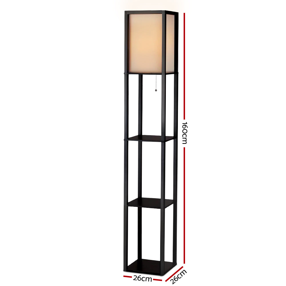 Artiss Floor Lamp 3 Tier Shelf Shelf Storage LED Light Stand Home Room Vintage Black-1