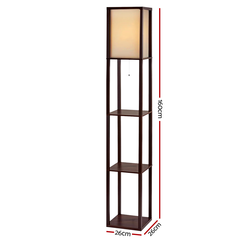 Artiss Floor Lamp 3 Tier Shelf Storage LED Light Stand Home Room Vintage Brown-1