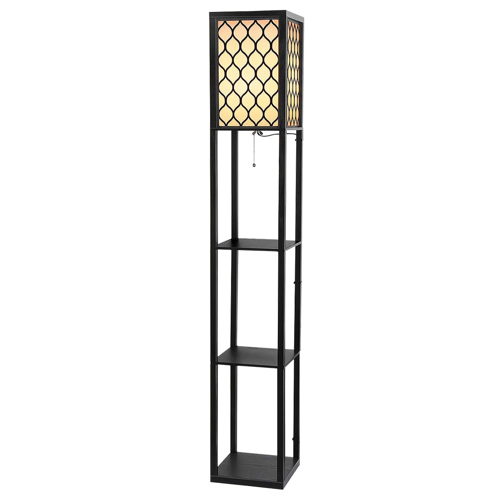 Artiss Floor Lamp 3 Tier Shelf Storage LED Light Stand Home Room Pattern Black-0