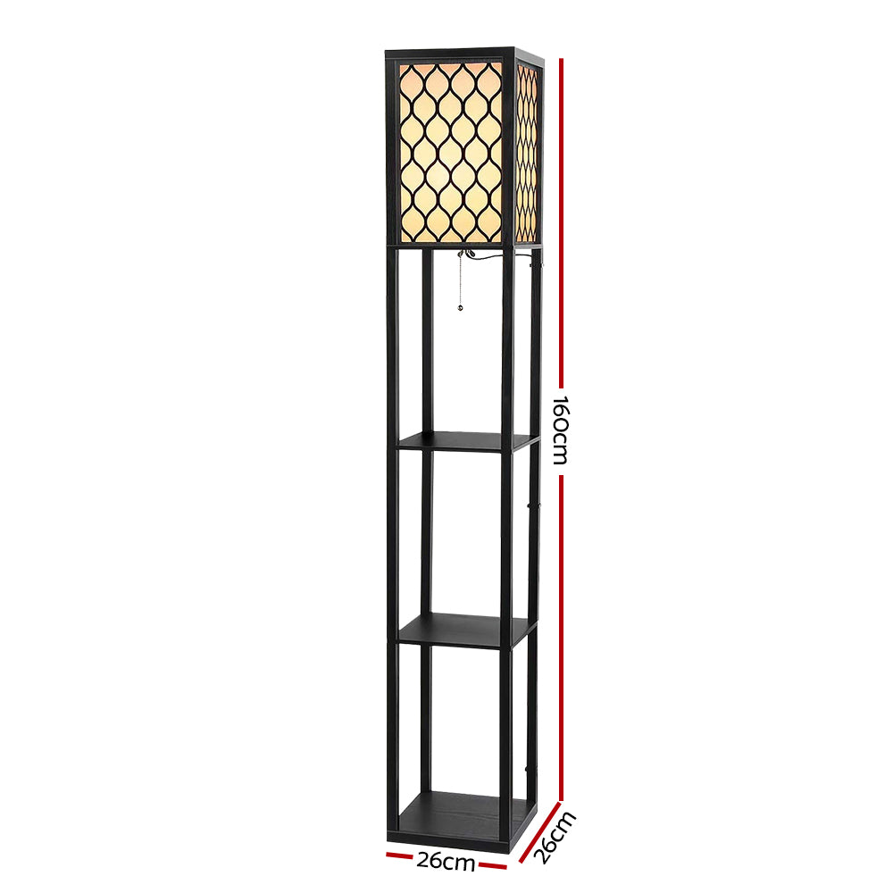 Artiss Floor Lamp 3 Tier Shelf Storage LED Light Stand Home Room Pattern Black-1