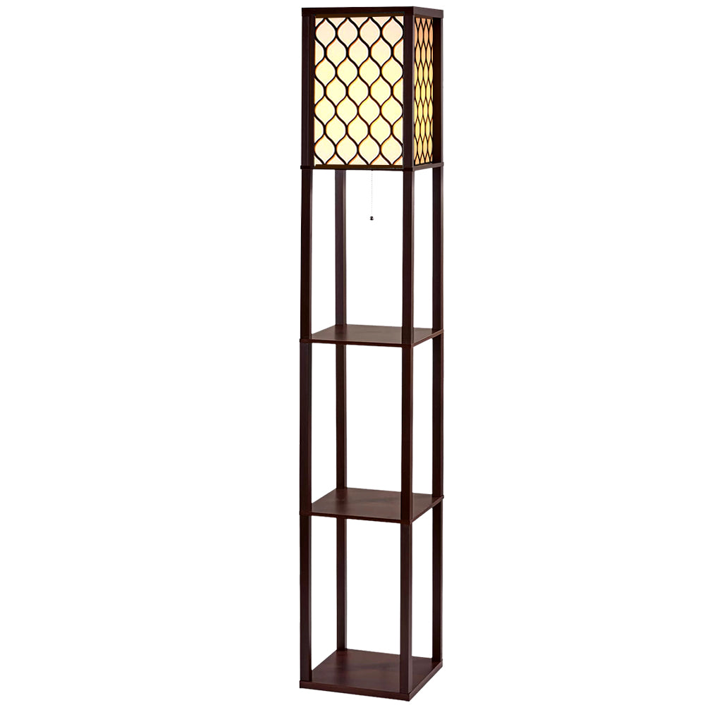 Artiss Floor Lamp 3 Tier Shelf Storage LED Light Stand Home Room Pattern Brown-0