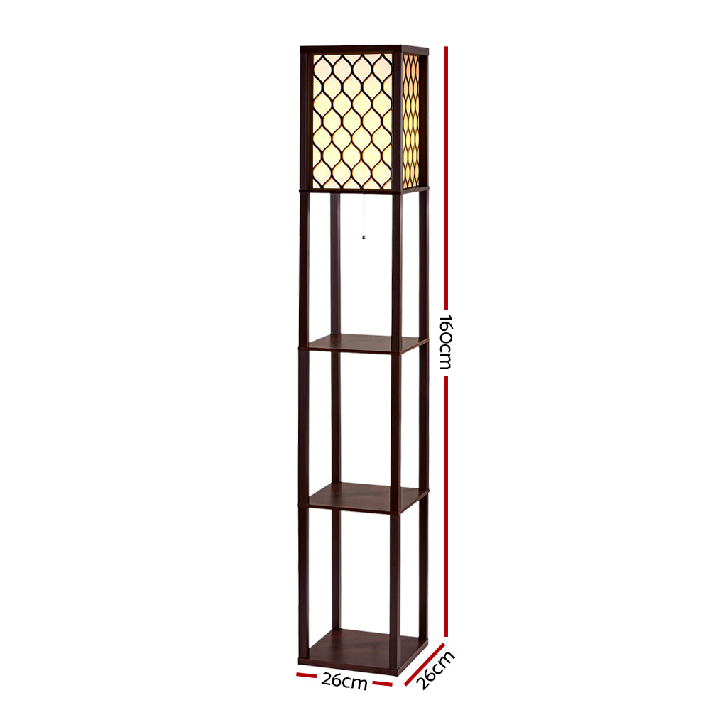 Artiss Floor Lamp 3 Tier Shelf Storage LED Light Stand Home Room Pattern Brown-1