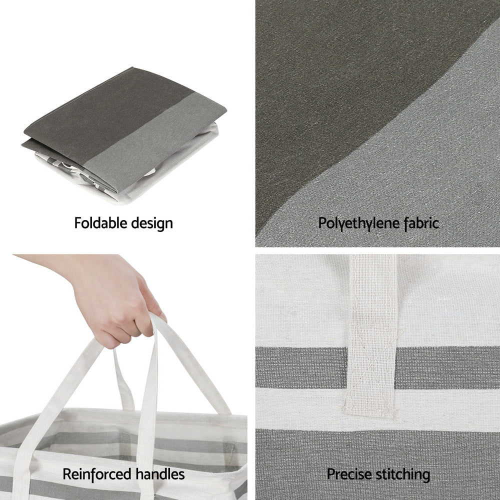 Artiss 2X Laundry Basket Hamper Foldable White Grey-5