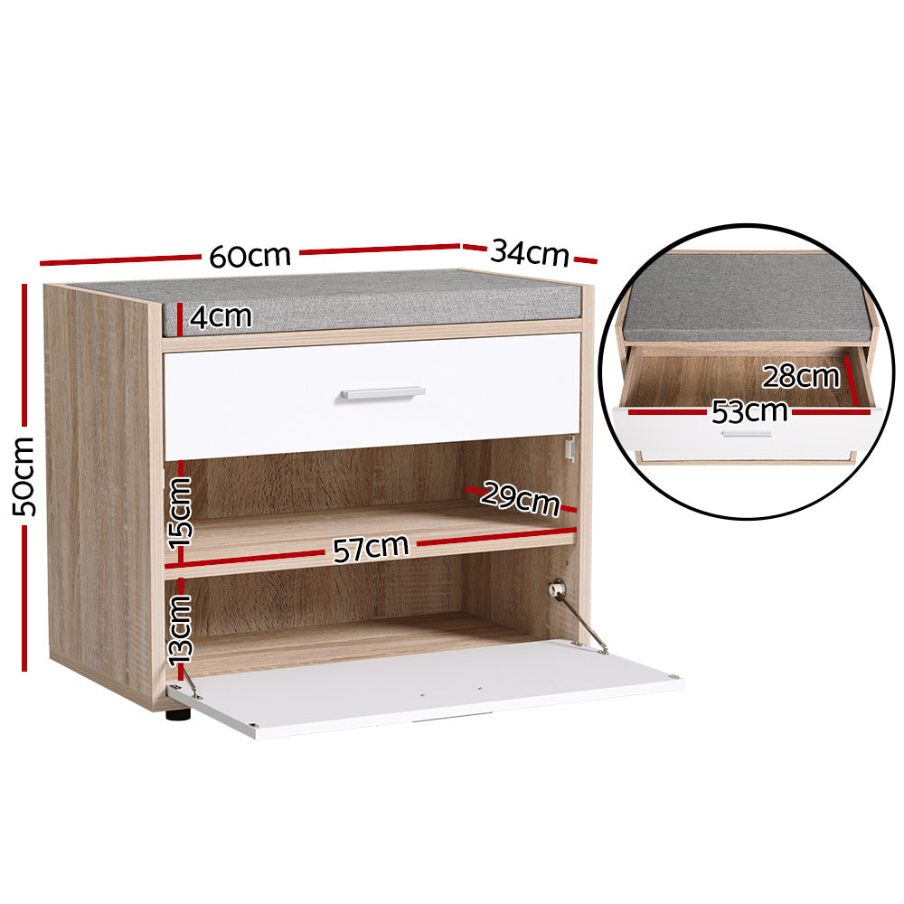 Artiss Shoe Rack Cabinet Bench 8 Pairs White Niva-1