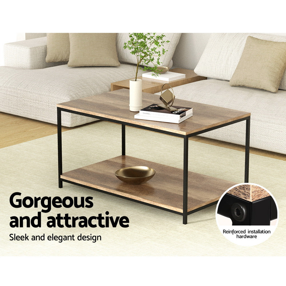 Artiss Coffee Table Rectangular 93CM Walnut Olin-4