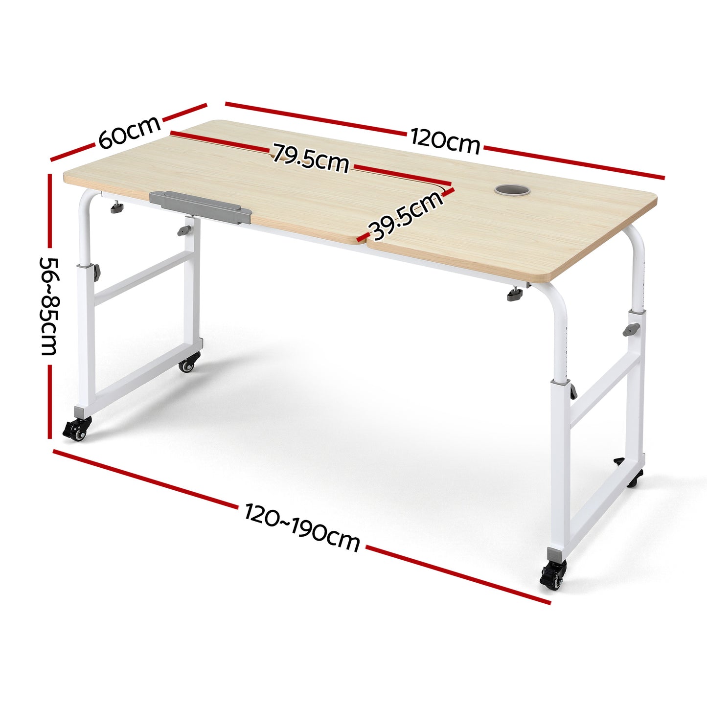 Artiss Mobile Laptop Desk Overbed Table Adjustable Computer Stand Bedside Cart-1