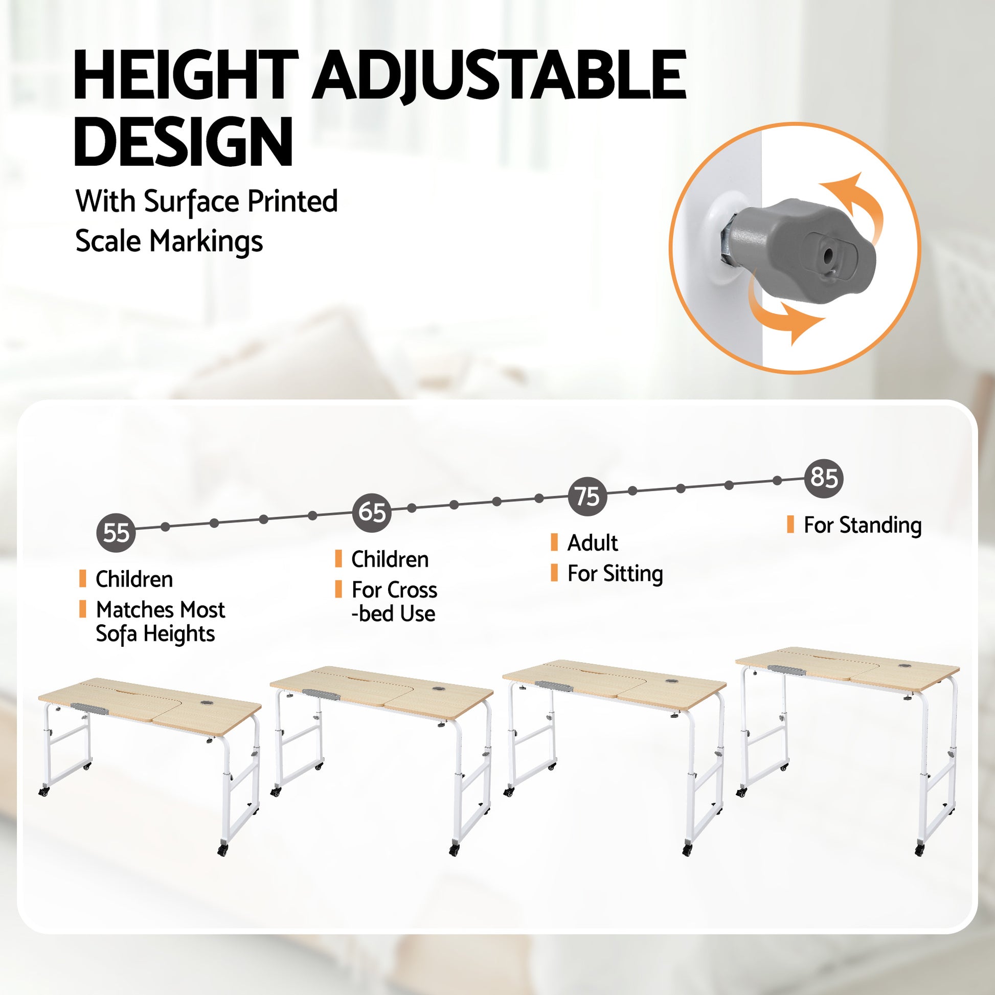 Artiss Mobile Laptop Desk Overbed Table Adjustable Computer Stand Bedside Cart-5
