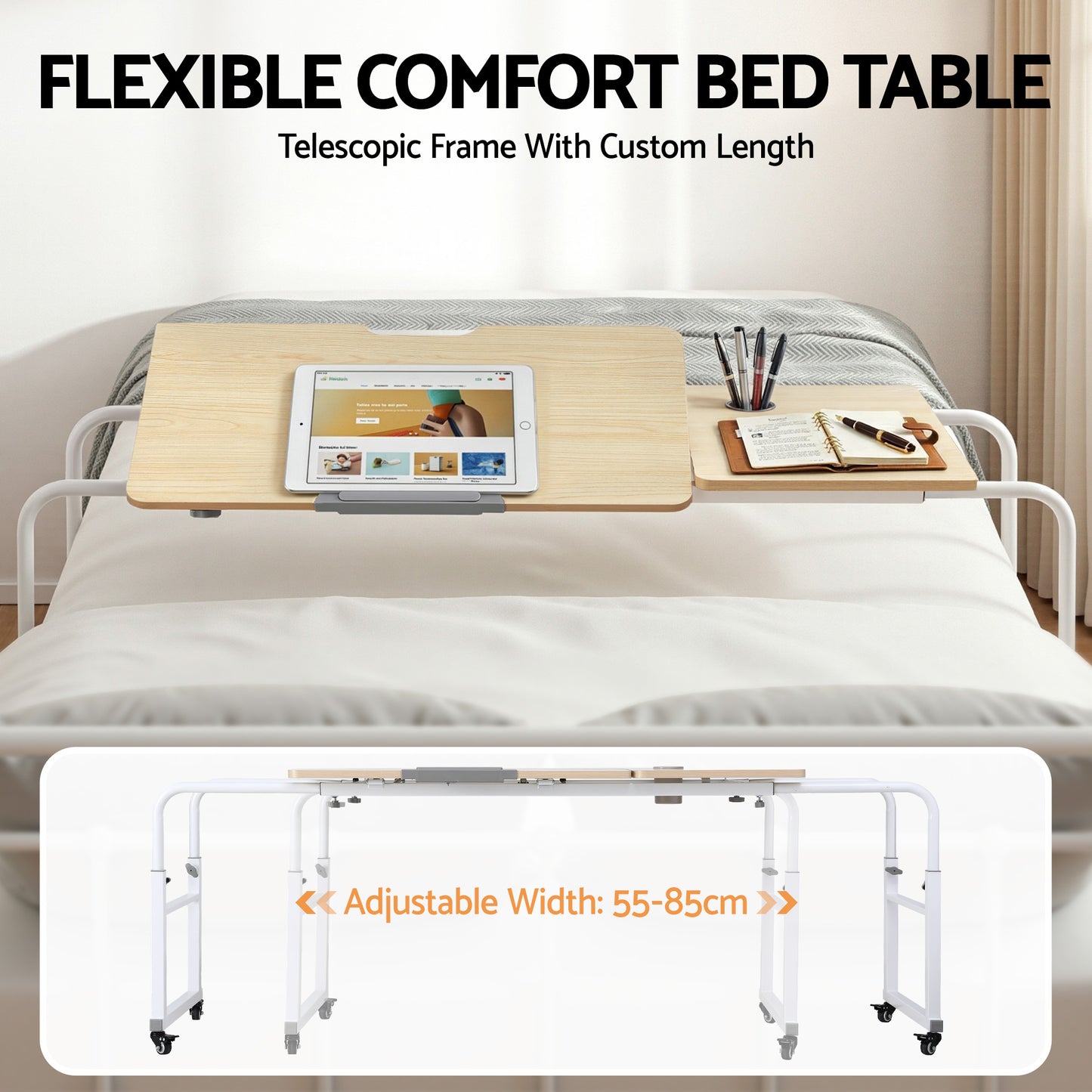 Artiss Mobile Laptop Desk Overbed Table Adjustable Computer Stand Bedside Cart-6