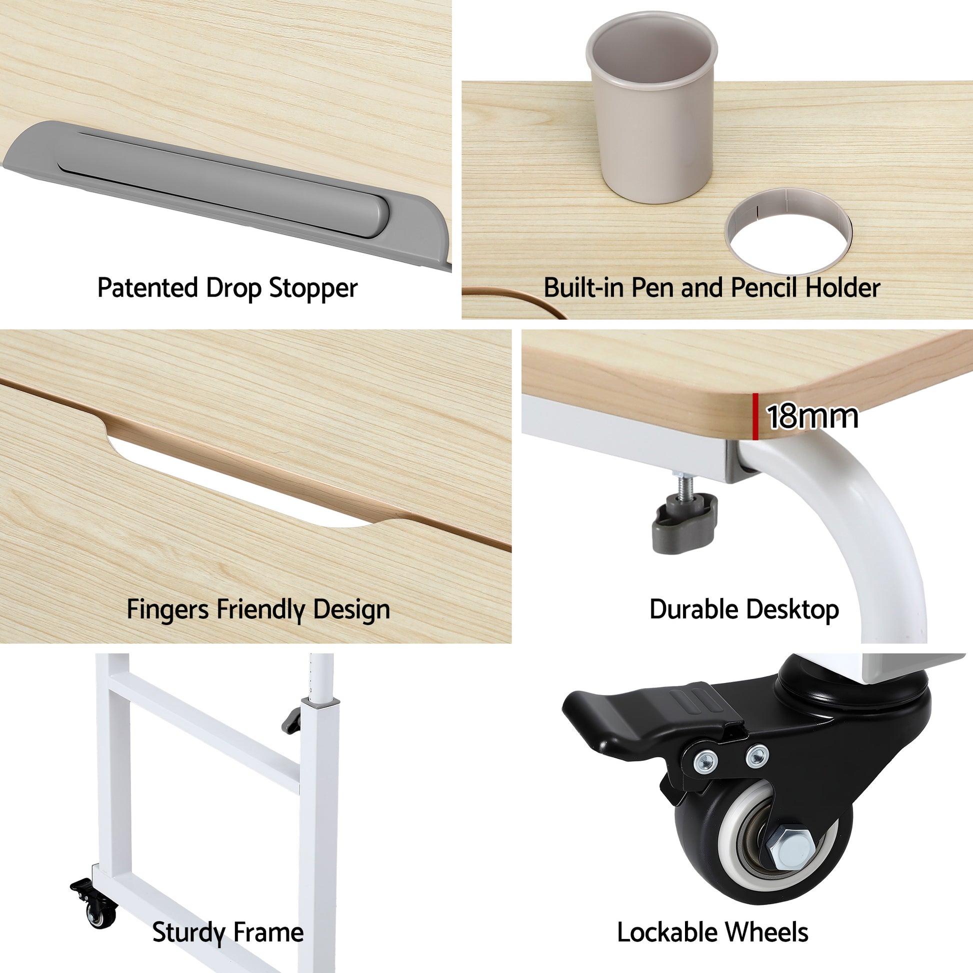 Artiss Mobile Laptop Desk Overbed Table Adjustable Computer Stand Bedside Cart-7