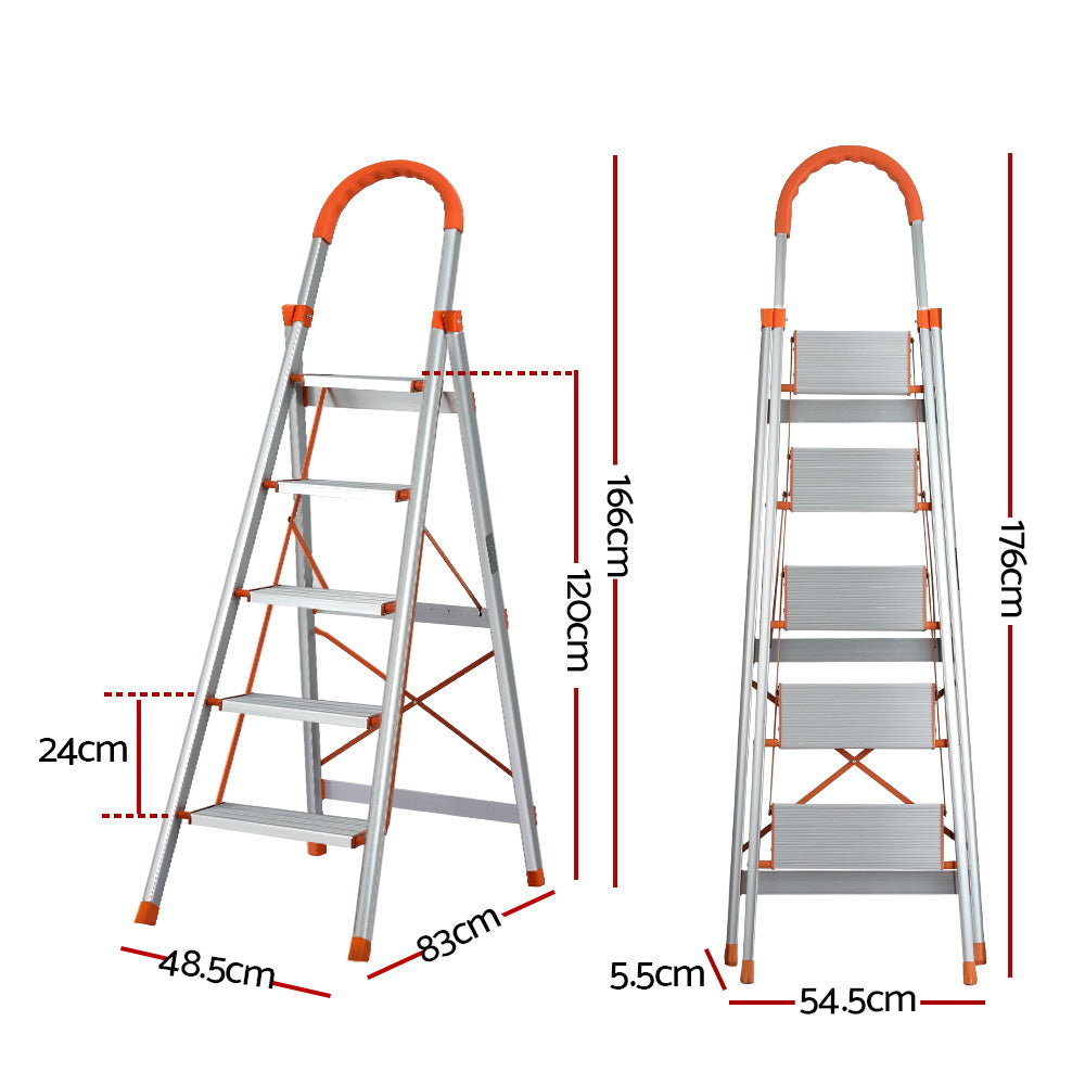 Giantz 5 Step Ladder Multi-Purpose Folding Aluminium Light Weight Non Slip Platform-1