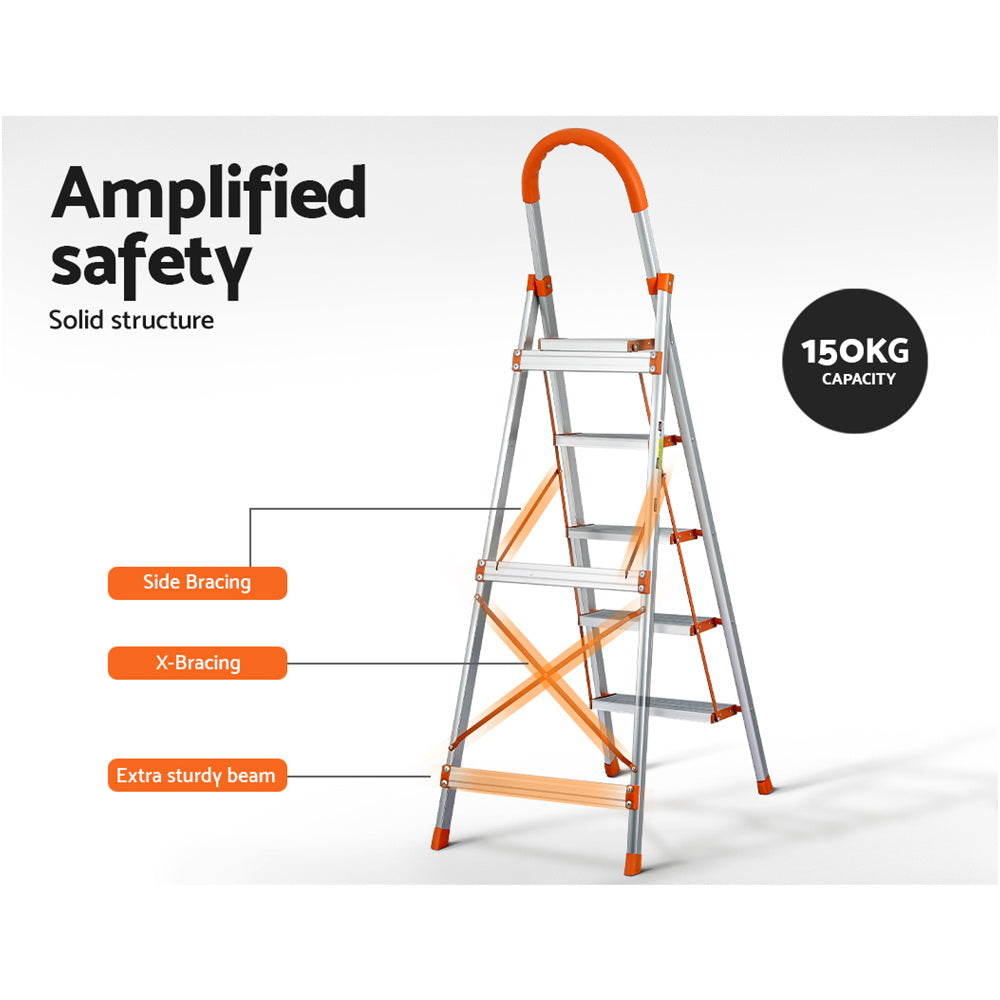 Giantz 5 Step Ladder Multi-Purpose Folding Aluminium Light Weight Non Slip Platform-6