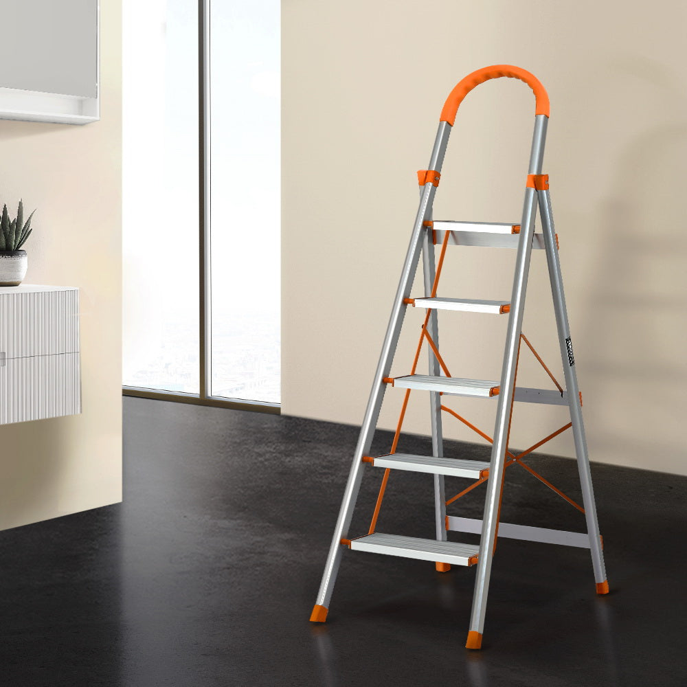 Giantz 5 Step Ladder Multi-Purpose Folding Aluminium Light Weight Non Slip Platform-7