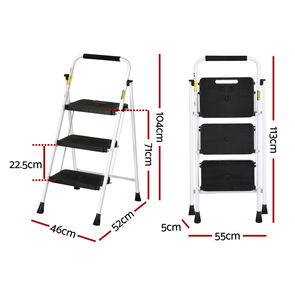 Giantz 3 Step Ladder Multi-Purpose Folding Steel Light Weight Platform-1