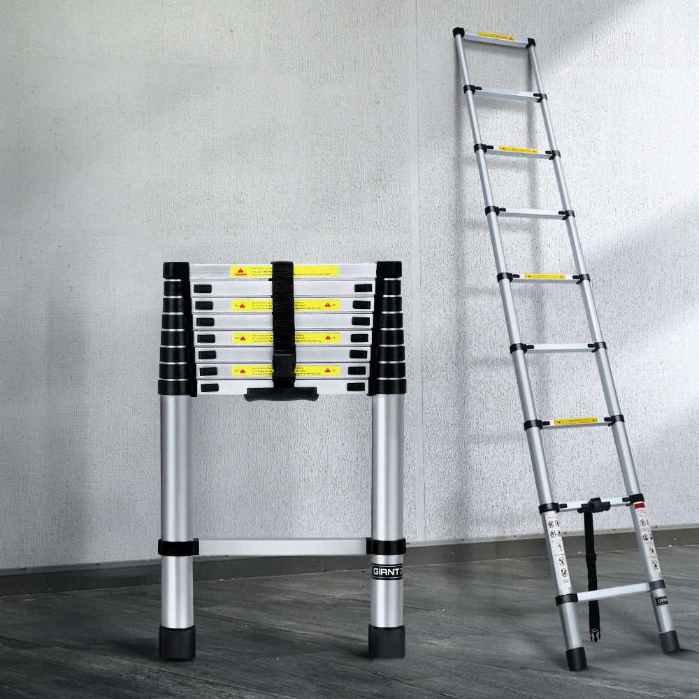 Giantz 2.6M Telescopic Ladder Aluminium Extension Extendable Steps Adjustable Height-7