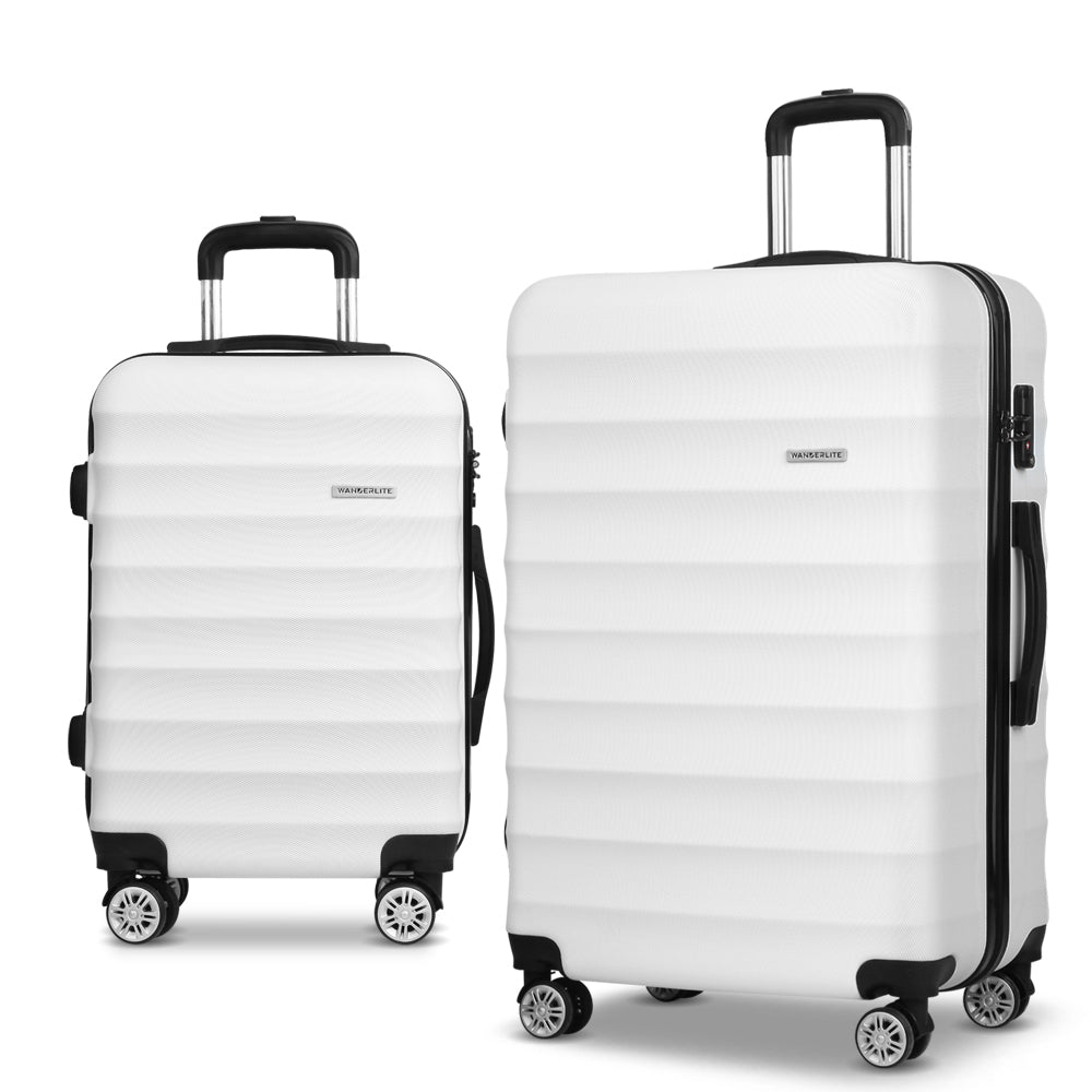 Wanderlite 2pcs Luggage Trolley Travel Suitcase Set TSA Hard Shell Case Strap White-0