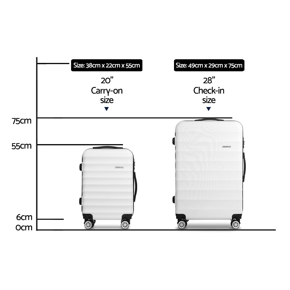 Wanderlite 2pcs Luggage Trolley Travel Suitcase Set TSA Hard Shell Case Strap White-1