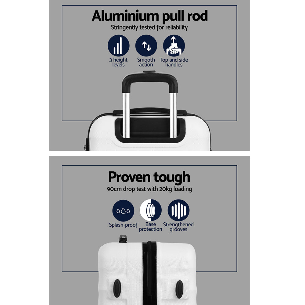 Wanderlite 2pcs Luggage Trolley Travel Suitcase Set TSA Hard Shell Case Strap White-3