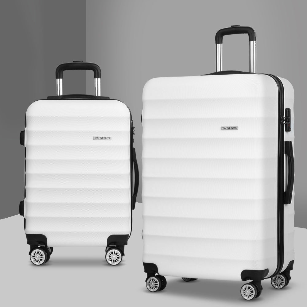 Wanderlite 2pcs Luggage Trolley Travel Suitcase Set TSA Hard Shell Case Strap White-7