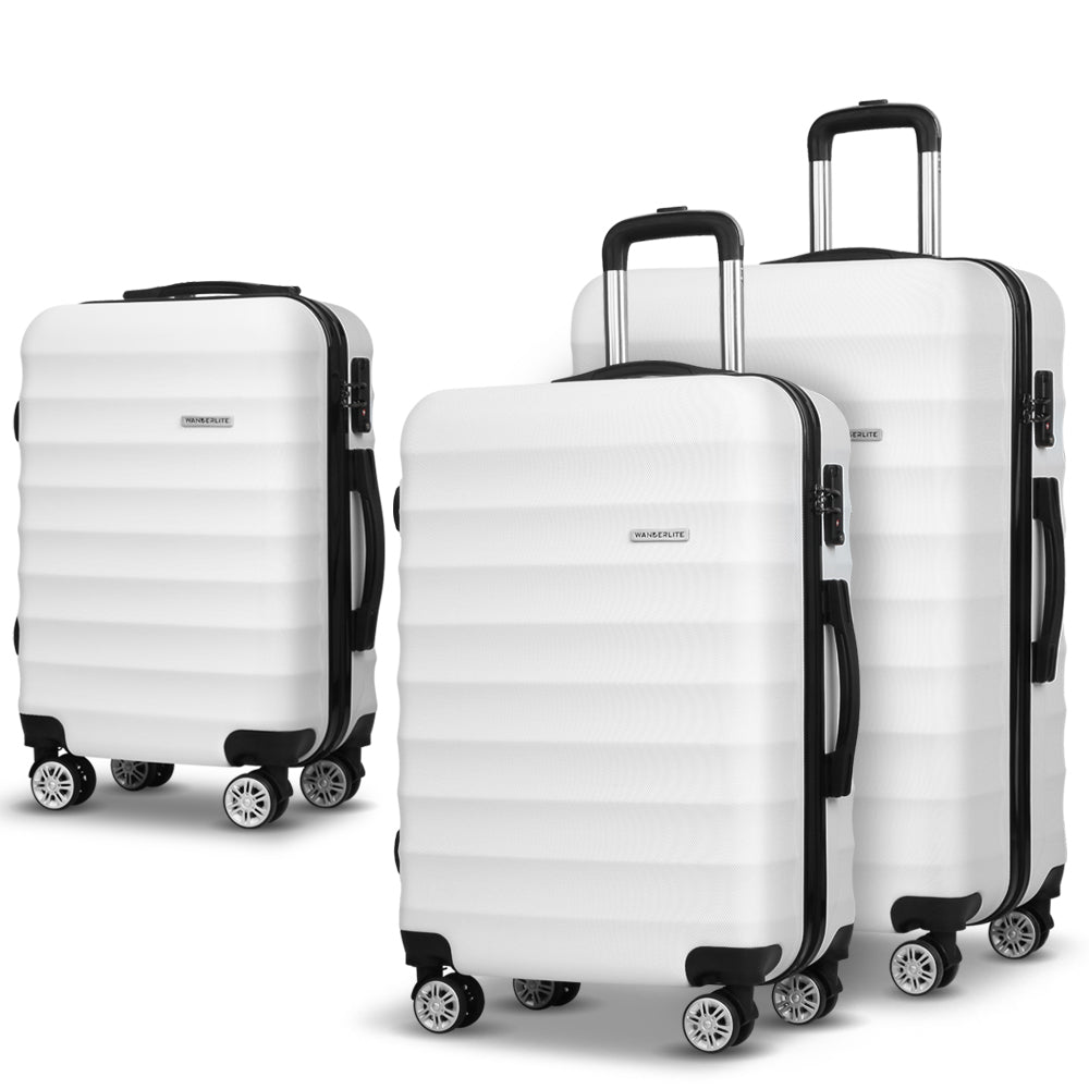 Wanderlite 3pcs Luggage Trolley Travel Suitcase Set TSA Hard Shell Case Strap White-0