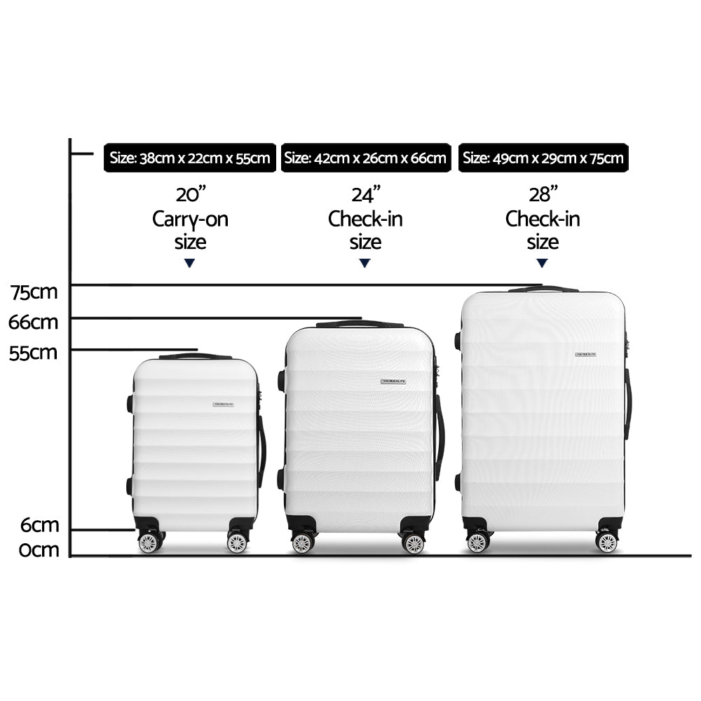 Wanderlite 3pcs Luggage Trolley Travel Suitcase Set TSA Hard Shell Case Strap White-1