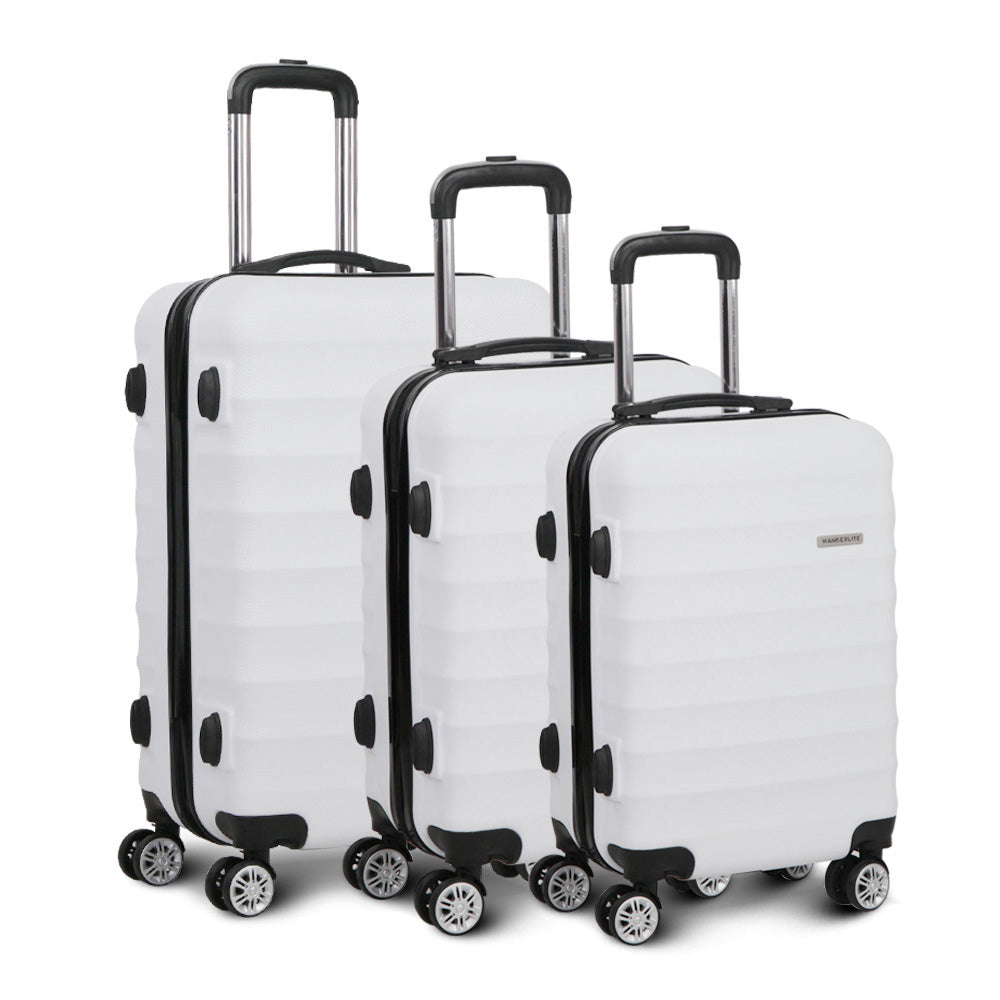 Wanderlite 3pcs Luggage Trolley Travel Suitcase Set TSA Hard Shell Case Strap White-2